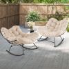 imageGiantex Outdoor Rocking Chair Indoor Oversized Egg Papasan Chair with Padded Cushion Patio Rocker Chair wMetal Frame for Porch Garden Backyard 450 lbs Capacity BeigeBeige