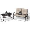 imageGiantex Patio Loveseat with Coffee Table Outdoor Bench with Cushion and Metal Frame Loveseat Porch Furniture Set Sofa for Garden Yard Patio or Poolside Deep Red amp BlackBeige  Black