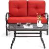 imageGiantex Patio Loveseat with Coffee Table Outdoor Bench with Cushion and Metal Frame Loveseat Porch Furniture Set Sofa for Garden Yard Patio or Poolside Deep Red amp BlackRed  Black
