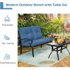 imageGiantex Patio Loveseat with Coffee Table Outdoor Bench with Cushion and Metal Frame Loveseat Porch Furniture Set Sofa for Garden Yard Patio or Poolside Deep Red amp BlackBlue  Black