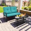 imageGiantex Patio Loveseat with Coffee Table Outdoor Bench with Cushion and Metal Frame Loveseat Porch Furniture Set Sofa for Garden Yard Patio or Poolside Deep Red amp BlackTurquoise  Black