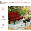 imageGiantex Patio Loveseat with Coffee Table Outdoor Bench with Cushion and Metal Frame Loveseat Porch Furniture Set Sofa for Garden Yard Patio or Poolside Deep Red amp BlackDeep Red  Black