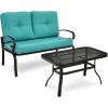 imageGiantex Patio Loveseat with Coffee Table Outdoor Bench with Cushion and Metal Frame Loveseat Porch Furniture Set Sofa for Garden Yard Patio or Poolside Deep Red amp BlackTurquoise  Black