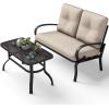 imageGiantex Patio Loveseat with Coffee Table Outdoor Bench with Cushion and Metal Frame Loveseat Porch Furniture Set Sofa for Garden Yard Patio or Poolside Deep Red amp BlackBeige  Black