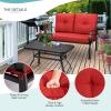 imageGiantex Patio Loveseat with Coffee Table Outdoor Bench with Cushion and Metal Frame Loveseat Porch Furniture Set Sofa for Garden Yard Patio or Poolside Deep Red amp BlackRed  Black