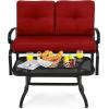 imageGiantex Patio Loveseat with Coffee Table Outdoor Bench with Cushion and Metal Frame Loveseat Porch Furniture Set Sofa for Garden Yard Patio or Poolside Deep Red amp BlackDeep Red  Black