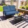 imageGiantex Patio Loveseat with Coffee Table Outdoor Bench with Cushion and Metal Frame Loveseat Porch Furniture Set Sofa for Garden Yard Patio or Poolside Deep Red amp BlackBlue  Black