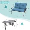 imageGiantex Patio Loveseat with Coffee Table Outdoor Bench with Cushion and Metal Frame Loveseat Porch Furniture Set Sofa for Garden Yard Patio or Poolside Deep Red amp BlackNavy  Black