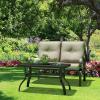 imageGiantex Patio Loveseat with Coffee Table Outdoor Bench with Cushion and Metal Frame Loveseat Porch Furniture Set Sofa for Garden Yard Patio or Poolside Deep Red amp BlackBeige  Black