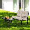 imageGiantex Patio Loveseat with Coffee Table Outdoor Bench with Cushion and Metal Frame Loveseat Porch Furniture Set Sofa for Garden Yard Patio or Poolside Deep Red amp BlackLight Beige  Black
