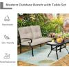 imageGiantex Patio Loveseat with Coffee Table Outdoor Bench with Cushion and Metal Frame Loveseat Porch Furniture Set Sofa for Garden Yard Patio or Poolside Deep Red amp BlackLight Beige  Black