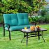 imageGiantex Patio Loveseat with Coffee Table Outdoor Bench with Cushion and Metal Frame Loveseat Porch Furniture Set Sofa for Garden Yard Patio or Poolside Deep Red amp BlackTurquoise  Black