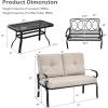 imageGiantex Patio Loveseat with Coffee Table Outdoor Bench with Cushion and Metal Frame Loveseat Porch Furniture Set Sofa for Garden Yard Patio or Poolside Deep Red amp BlackLight Beige  Black
