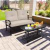 imageGiantex Patio Loveseat with Coffee Table Outdoor Bench with Cushion and Metal Frame Loveseat Porch Furniture Set Sofa for Garden Yard Patio or Poolside Deep Red amp BlackLight Beige  Black