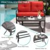 imageGiantex Patio Loveseat with Coffee Table Outdoor Bench with Cushion and Metal Frame Loveseat Porch Furniture Set Sofa for Garden Yard Patio or Poolside Deep Red amp BlackRed  Black