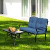 imageGiantex Patio Loveseat with Coffee Table Outdoor Bench with Cushion and Metal Frame Loveseat Porch Furniture Set Sofa for Garden Yard Patio or Poolside Deep Red amp BlackBlue  Black