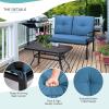 imageGiantex Patio Loveseat with Coffee Table Outdoor Bench with Cushion and Metal Frame Loveseat Porch Furniture Set Sofa for Garden Yard Patio or Poolside Deep Red amp BlackNavy  Black