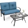imageGiantex Patio Loveseat with Coffee Table Outdoor Bench with Cushion and Metal Frame Loveseat Porch Furniture Set Sofa for Garden Yard Patio or Poolside Deep Red amp BlackNavy  Black