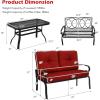 imageGiantex Patio Loveseat with Coffee Table Outdoor Bench with Cushion and Metal Frame Loveseat Porch Furniture Set Sofa for Garden Yard Patio or Poolside Deep Red amp BlackDeep Red  Black