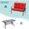 imageGiantex Patio Loveseat with Coffee Table Outdoor Bench with Cushion and Metal Frame Loveseat Porch Furniture Set Sofa for Garden Yard Patio or Poolside Deep Red amp BlackRed  Black