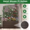 imageGiantex Raised Garden Bed with Trellis 58 Tall PE Rattan Planter Box wLiner amp Drainage Metal Frame Privacy Screen for Vertical Climbing Plants Vegetables amp Flowers Patio Balcony GardeningBrown