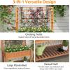 imageGiantex Raised Garden Bed with Trellis Wooden Elevated Planter Box with Legs Drainage Holes for Climbing Plants Vines Vegetables Flowers Herbs Outdoor Horticulture Planter for Patio Yard BrownBrown