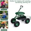 imageGiantex Rolling Garden Cart with Seat 4Wheel Gardening Workseat with Storage Basket Swivel Stool Adjustable Seat Steering Handle Garden Utility Cart Steel Frame GreenGreen