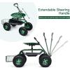 imageGiantex Rolling Garden Cart with Seat 4Wheel Gardening Workseat with Storage Basket Swivel Stool Adjustable Seat Steering Handle Garden Utility Cart Steel Frame GreenGreen