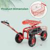 imageGiantex Rolling Garden Cart with Seat 4Wheel Gardening Workseat with Storage Basket Swivel Stool Adjustable Seat Steering Handle Garden Utility Cart Steel Frame GreenRed