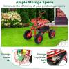 imageGiantex Rolling Garden Cart with Seat 4Wheel Gardening Workseat with Storage Basket Swivel Stool Adjustable Seat Steering Handle Garden Utility Cart Steel Frame GreenRed
