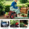 imageGiantex Rolling Garden Cart with Seat 4Wheel Gardening Workseat with Storage Basket Swivel Stool Adjustable Seat Steering Handle Garden Utility Cart Steel Frame GreenRed