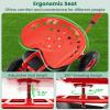 imageGiantex Rolling Garden Cart with Seat 4Wheel Gardening Workseat with Storage Basket Swivel Stool Adjustable Seat Steering Handle Garden Utility Cart Steel Frame GreenRed
