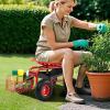 imageGiantex Rolling Garden Cart with Seat 4Wheel Gardening Workseat with Storage Basket Swivel Stool Adjustable Seat Steering Handle Garden Utility Cart Steel Frame GreenRed