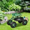 imageGiantex Rolling Garden Cart with Seat 4Wheel Gardening Workseat with Storage Basket Swivel Stool Adjustable Seat Steering Handle Garden Utility Cart Steel Frame GreenGreen