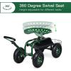 imageGiantex Rolling Garden Cart with Seat 4Wheel Gardening Workseat with Storage Basket Swivel Stool Adjustable Seat Steering Handle Garden Utility Cart Steel Frame GreenGreen