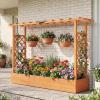 imageGiantex Wooden Raised Garden Bed with Trellis amp Hanging Roof Fir Wood Planter Box 45 Freestanding Elevated Garden Bed for Outdoor Climbing Plants Vegetables Flowers Patio amp Balcony NaturalOrange