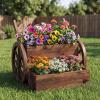 imageGiantex Wooden Wagon Planter Box Rustic Garden Planter with Wheels Handles amp Drainage Holes for Flowers Herbs Vegetables Indoor Outdoor Decorative Flower Cart for Patio Balcony 125L x 215W x 20H