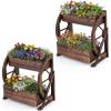 imageGiantex Wooden Wagon Planter Box Rustic Garden Planter with Wheels Handles amp Drainage Holes for Flowers Herbs Vegetables Indoor Outdoor Decorative Flower Cart for Patio Balcony 122L x 13W x 22H