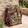 imageGiantex Wooden Wagon Planter Box Rustic Garden Planter with Wheels Handles amp Drainage Holes for Flowers Herbs Vegetables Indoor Outdoor Decorative Flower Cart for Patio Balcony 122L x 13W x 22H