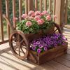 imageGiantex Wooden Wagon Planter Box Rustic Garden Planter with Wheels Handles amp Drainage Holes for Flowers Herbs Vegetables Indoor Outdoor Decorative Flower Cart for Patio Balcony 125L x 215W x 20H