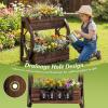 imageGiantex Wooden Wagon Planter Box Rustic Garden Planter with Wheels Handles amp Drainage Holes for Flowers Herbs Vegetables Indoor Outdoor Decorative Flower Cart for Patio Balcony 122L x 13W x 22H