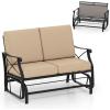 imageGiantex 2Person Outdoor Glider Rocking Chair Loveseat with Detachable Thick Cushions Metal Frame 660Lbs Capacity Outside Swing Chair Loveseat Patio Glider Bench for Porch Garden Yard BrownBrown