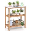 imageGiantex 3Tier Outdoor Potting Bench Acacia Wood Planting Workstation with Faux Marble Tabletop Open Storage Shelves 300LBS Capacity Garden Potting Table for Horticulture