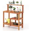 imageGiantex 4Tier Potting Bench Solid Wood Gardening Workstation wOpen Storage Shelves Teak Oil Finish Outdoor Potting Table for Garden Yard Balcony Easy Assembly Natural