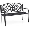 imageGiantex 505 Outdoor Bench with Metal Frame Floral Design Cast Iron Backrest Slatted Seat Adjustable Foot Pads Load 660Lbs Garden Bench for Outside Patio Backyard Porch Park Black