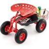 imageGiantex Garden Work Seat with Wheels 360 Degree Swivel Gardening Workseat with Storage Basket Adjustable Height Steering Handle Outdoor Garden Stool Cart for Planting Trimming BlueRed