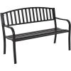 imageGiantex Outdoor Bench 50 Patio Garden Bench with Steel Frame Slat Design 500 Lbs Weight Capacity Patio Seating Bench for Porch Backyard Poolside Outside Decor Furniture Park Loveseat Black50x236x342