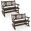 imageGiantex Outdoor Rocking Bench Patio Loveseat Rocker for 2 wErgonomic Back amp Log Arms Carbonized Fir Wood Frame Wooden Double Rocking Chair for Porch Garden 710 LB Capacity Rustic Brown 22