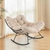 imageGiantex Outdoor Rocking Chair Indoor Oversized Egg Papasan Chair with Padded Cushion Patio Rocker Chair wMetal Frame for Porch Garden Backyard 450 lbs Capacity BeigeBeige