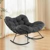 imageGiantex Outdoor Rocking Chair Indoor Oversized Egg Papasan Chair with Padded Cushion Patio Rocker Chair wMetal Frame for Porch Garden Backyard 450 lbs Capacity BeigeGrey